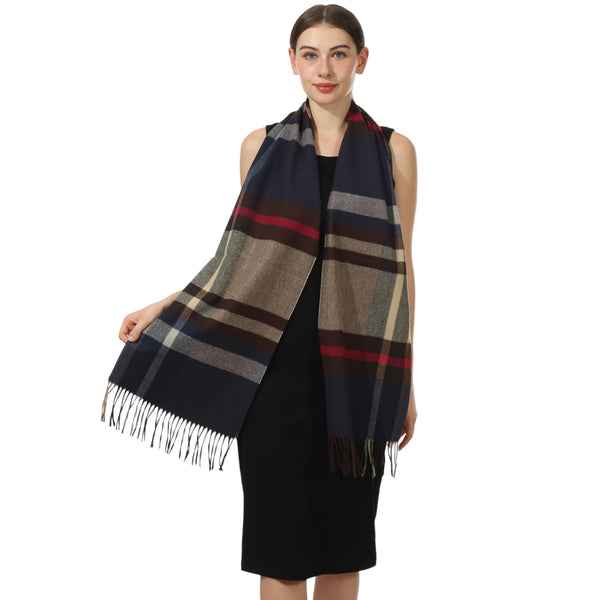 Cashmere Feel Scarf  FWSW-22 Brown/Navy/Red
