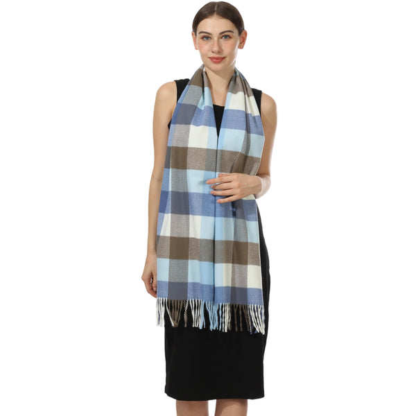 Cashmere Feel Scarf  FWSW-29 Blue/Brown/Ivory