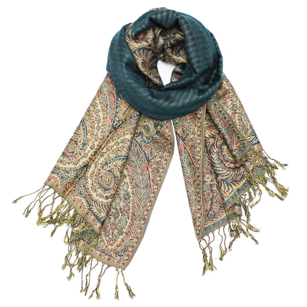 YZ3609 Thick Brocade Phoenix Tail Shawl Dark Green