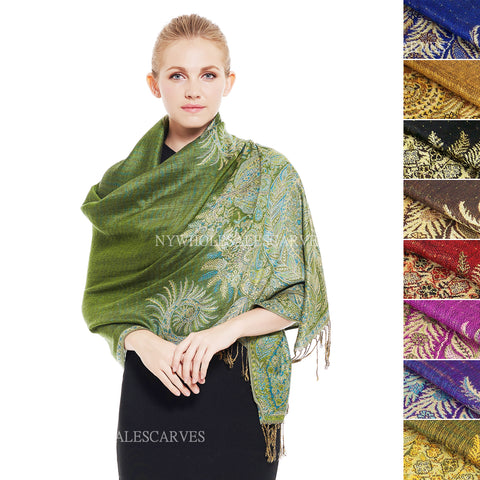 YZ036S Thick Brocade Phoenix Tail Shawl Assorted Colors