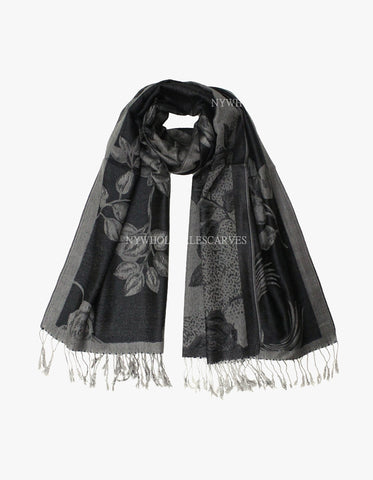 5424 Dual Tone Rose Pashmina Black/Grey