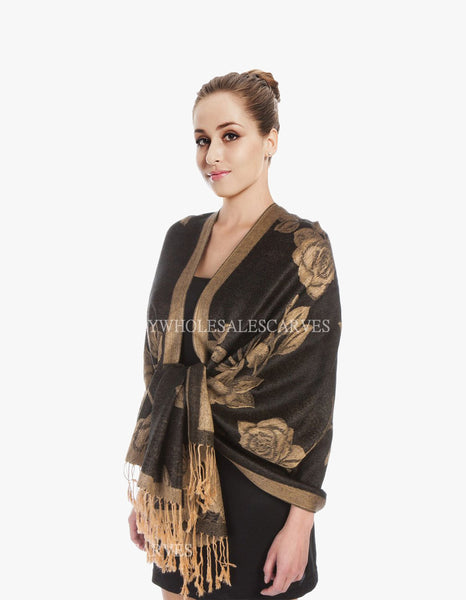 5427 Dual Tone Rose Pashmina  Black/Gold
