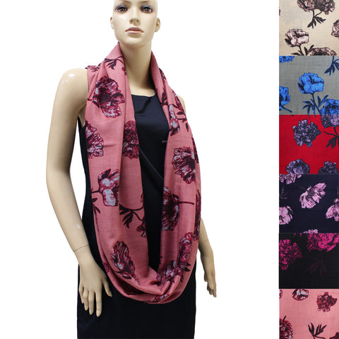 Rose Pattern Infinity Scarf 7552 Assorted Colors