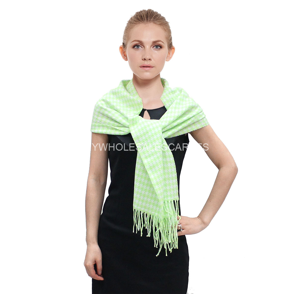 Houndstooth Plaid Scarf FW06-11  Green
