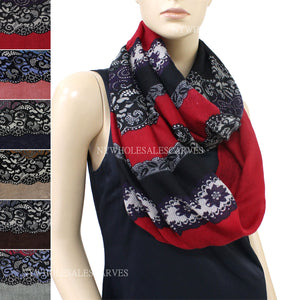 Striped Floral Infinity Scarf FW7533 Assorted Colors