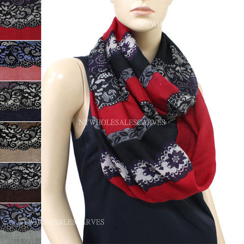 Striped Floral Infinity Scarf FW7533 Assorted Colors