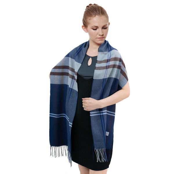 Cashmere Feel Scarf FW573 Navy/Grey/Brown