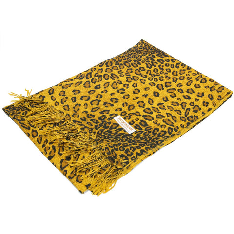 W057-1B Leopard Print Pashmina Shawl Brown/Gold