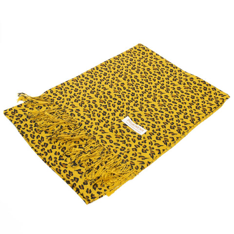 W057-1S Leopard Print Pashmina Shawl Brown/Gold