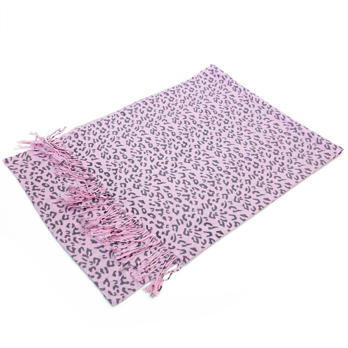 W057-6  Leopard Print Pashmina Shawl Grey/Pink