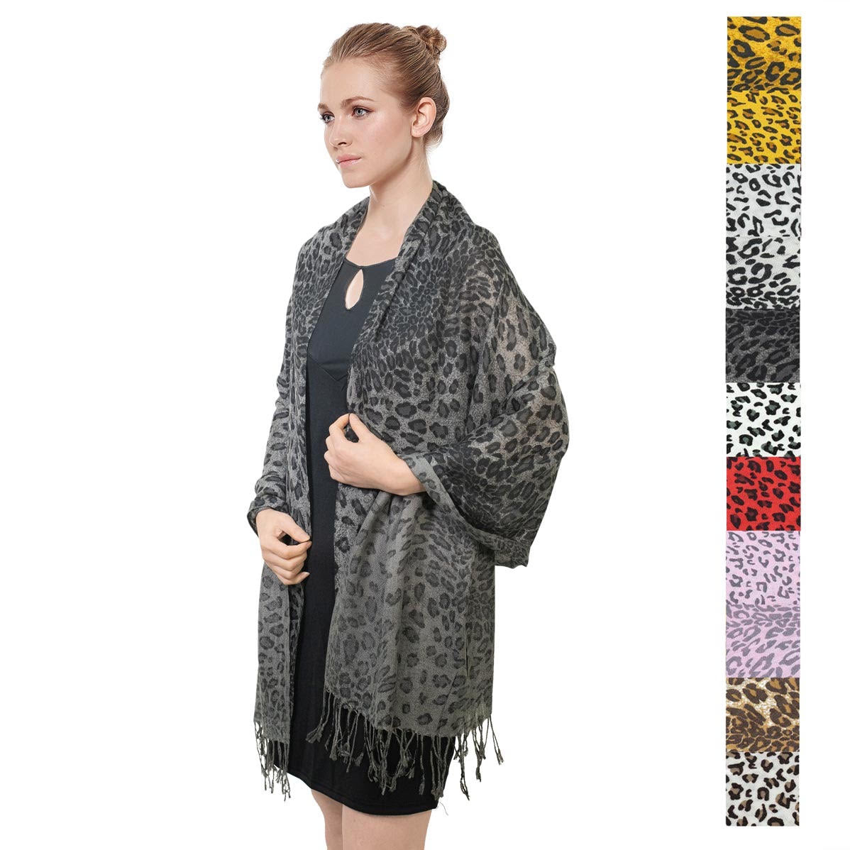 NYW057S  Leopard Print Pashmina Shawl Assorted Colors
