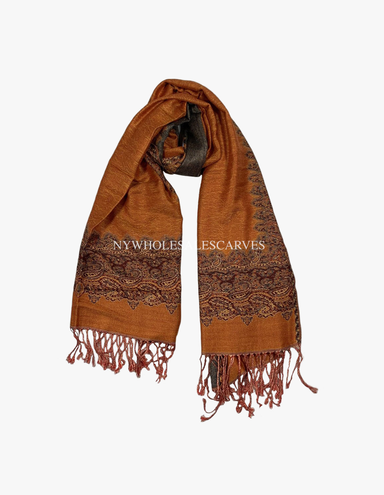 PL0323 Orange Border Pattern Pashmina