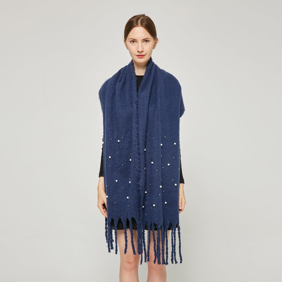 Fringe Mohair Shawl With Pearls SF23142