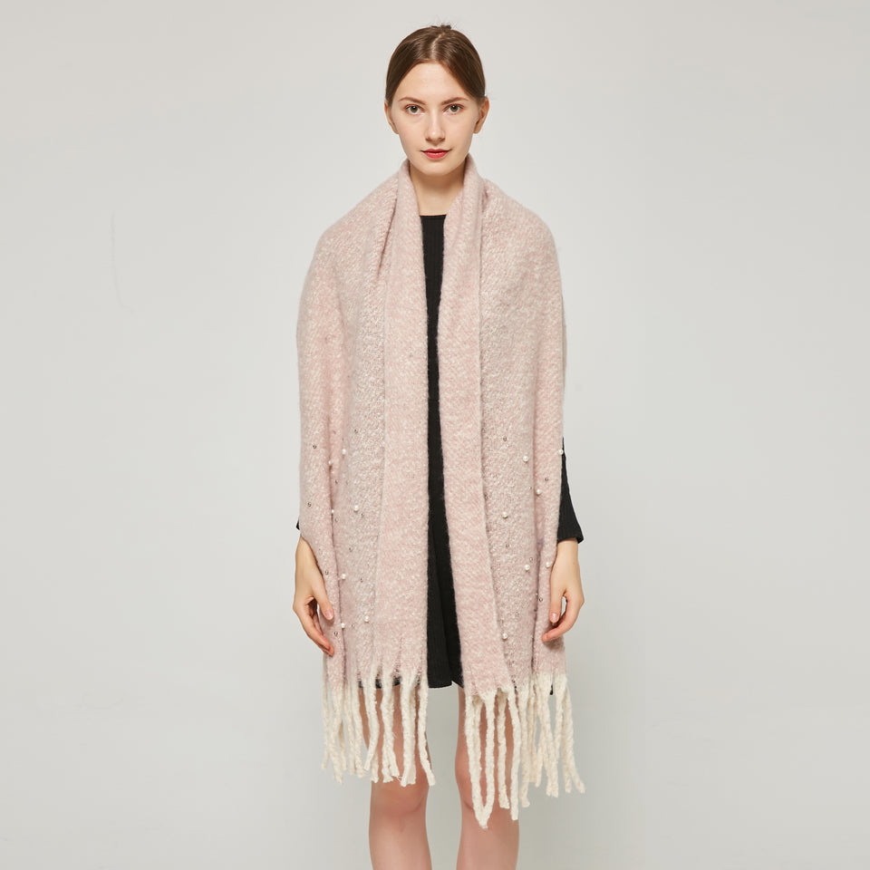 Knitted Mohair Shawl with Pearls SF23143