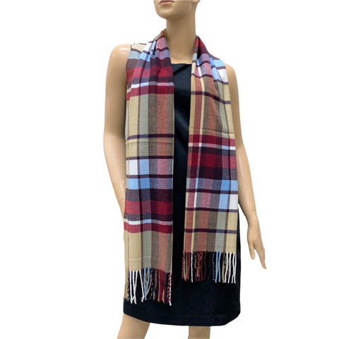 SW-11  CASHMERE FEEL SCARF BEIGE/RED/BLUE