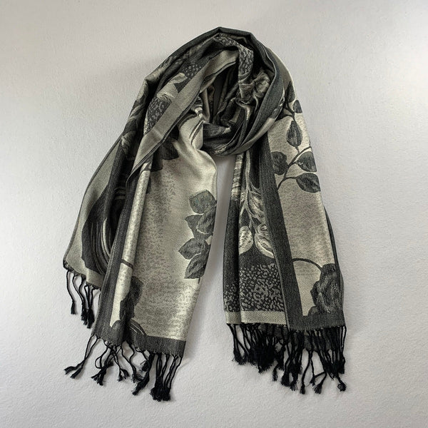 5409 Dual Tone Rose Pashmina  Silver/ Black